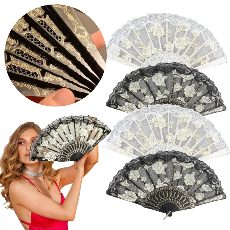 Gothic Damen Spitze Handfächer Vintage Spanisch Viktorianisch Faltfächer für Hochzeit Partybevorzugung Geschenk Tanzfächer Foto Requisiten Home Decor