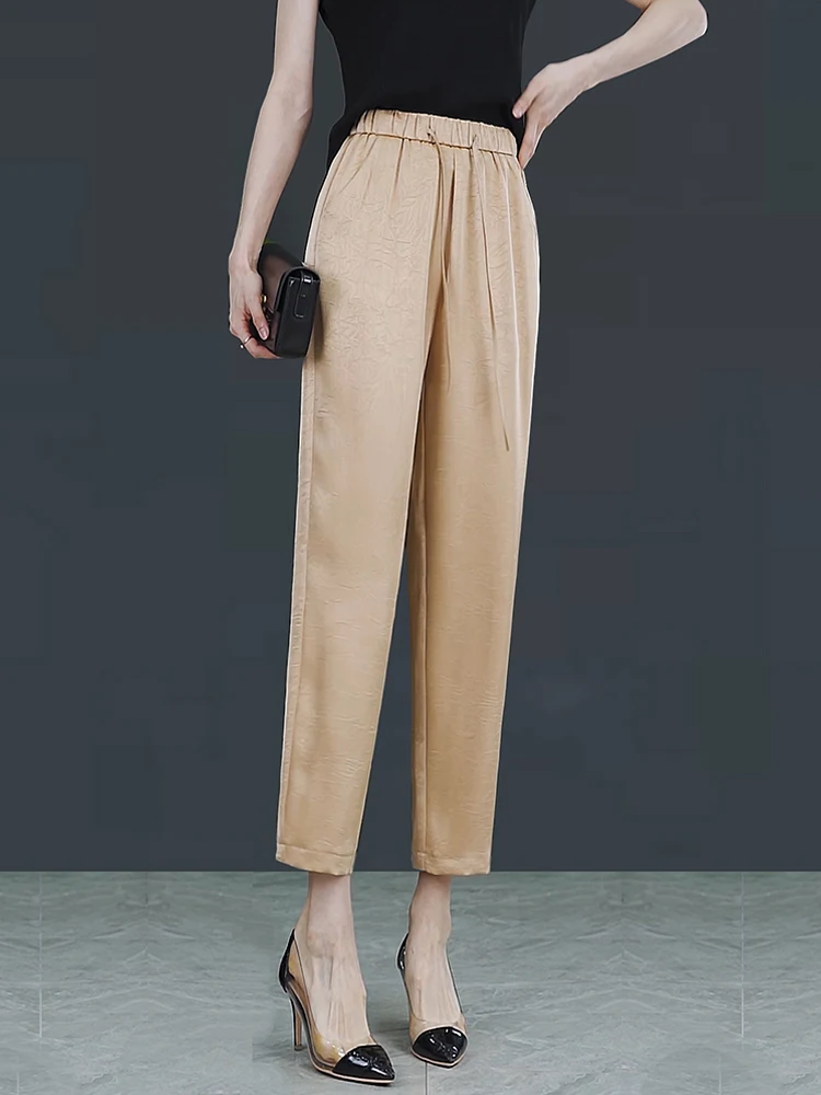 

Женские летние повседневные брюки-шаровары из тонкого ледяного шелка с высокой талией, свободного кроя, укороченные, гладкие, маленьких размеров