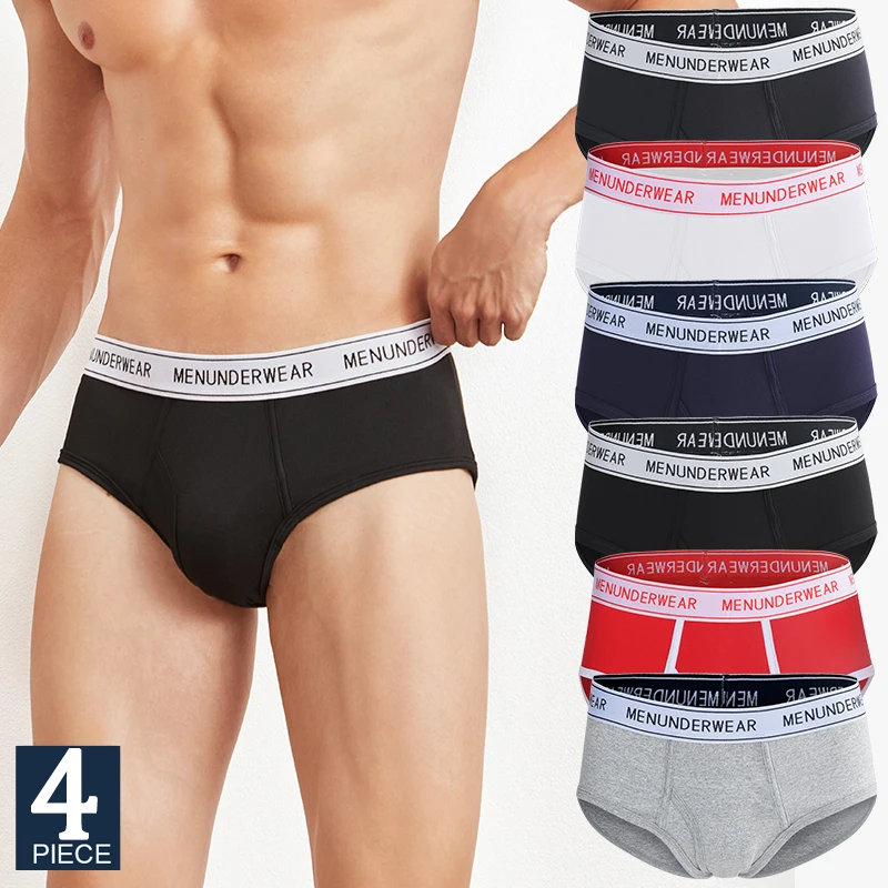 FINETOO 4Pcs Men's Letter Cotton Briefs Mens Comfortable Underpants Man Underwear S-XL Size Sexy Man Boxers Breathable Underwear