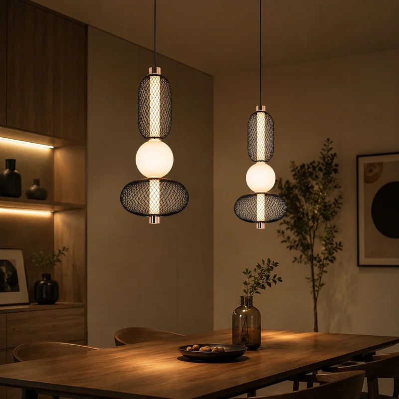 Modern Nordic Metal Mesh Geometric Globe Tubular Hanging Fixture For Dining Room Kitchen Island
