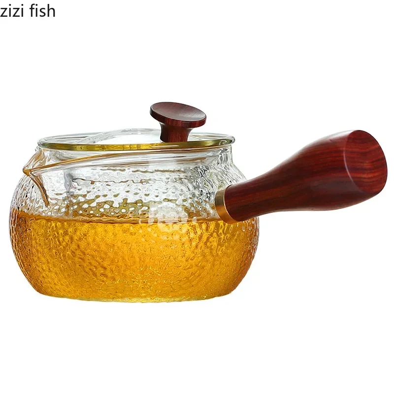 Transparent Side Handle Pot Hammer Patterned Glass Teapot Filter Pot Tea Kettle Teas Maker Single Pot Tea Infuser Teaware Tool