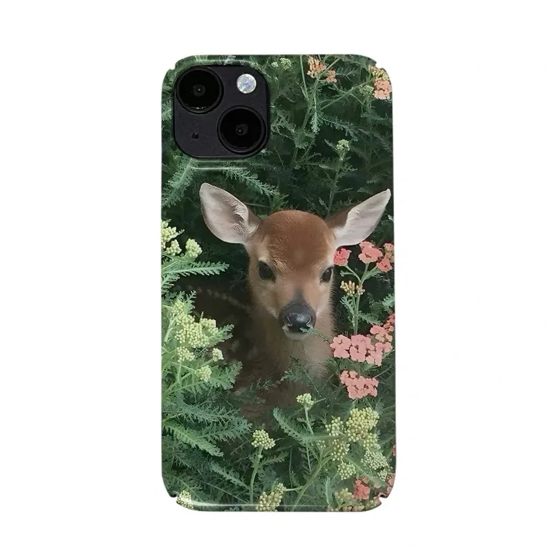 

INS Cute Forest Deer Case for IPhone 16E 15 14 13 Pro Max 12 Mini 11 Pro Plus XR XS MAX SE Hockproof Protective Hard PC Cover