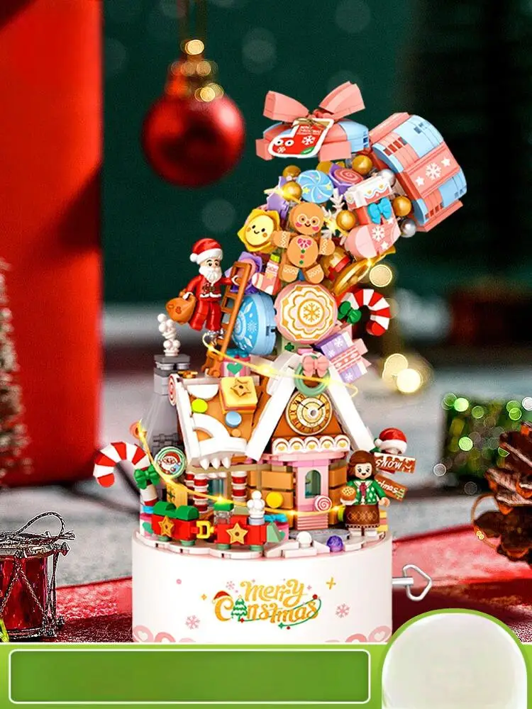 

Christmas music box DIY assembly building block toy light Christmas Valentine's Day music box model ornament gift for cute girls