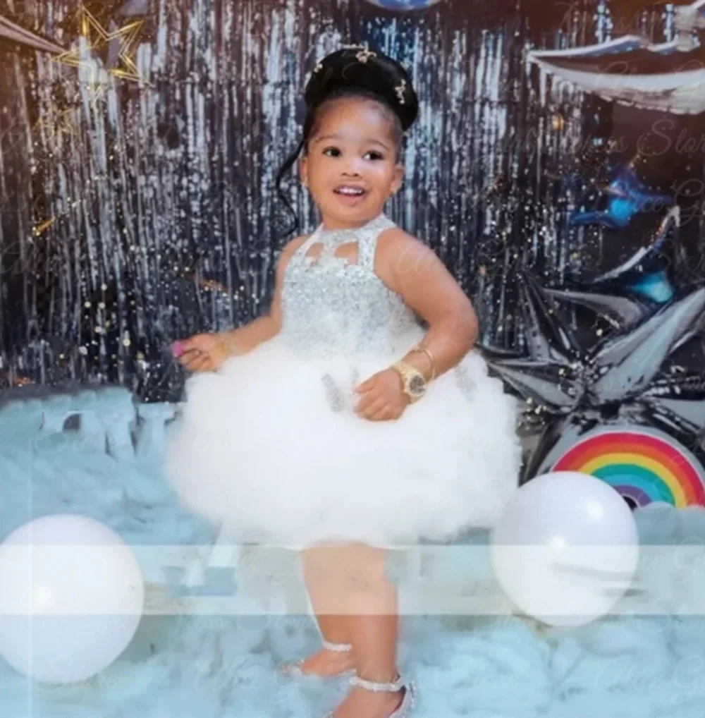 Custom Flower Girl Dress Wedding Gown Birthday Party Pageant Dress Sequin Halter Tulle Tutu Dress For Girls فساتين بنات