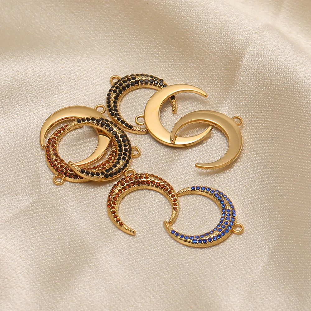 4 Stück Edelstahl-Mondanhänger mit schwarzem Zirkon für DIY-Schmuck, Damen-Halsketten, Anhänger, Ohrringe, Armband-Zubehör – Detail 4