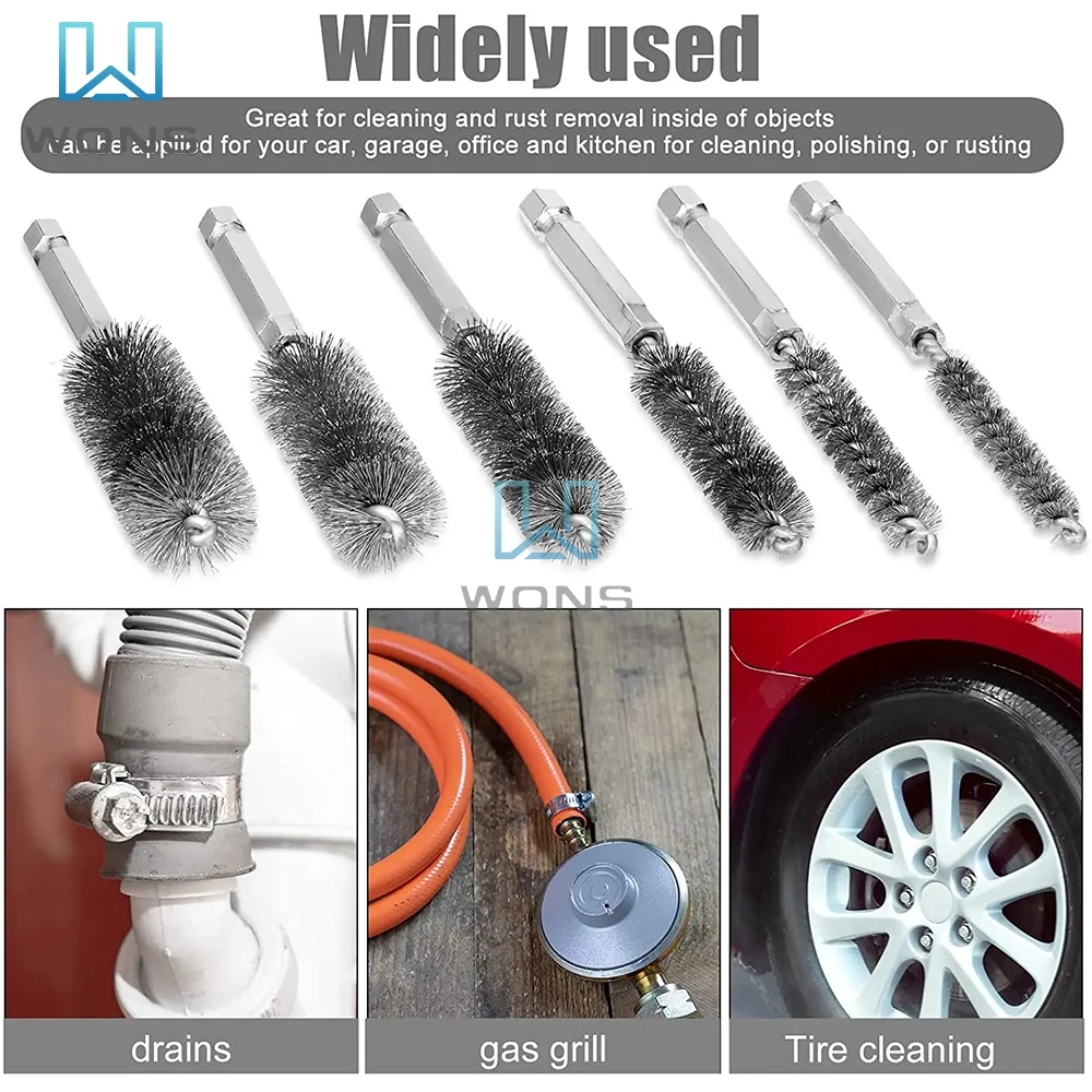 8-19mm Stainless Steel Wire Cleaning Brush Hexagonal Rod Gun Brush Metal Wire Pipe Cleaning Brush Rust Cleaner Polishing Brush