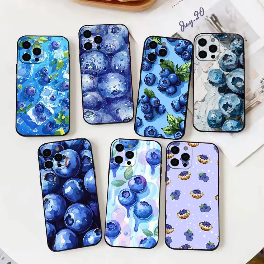 

Fresh Juicy Blueberry Phone Case For iPhone 17, 16,15,14,13,12,11 X XR Plus,Others Soft Black Cover
