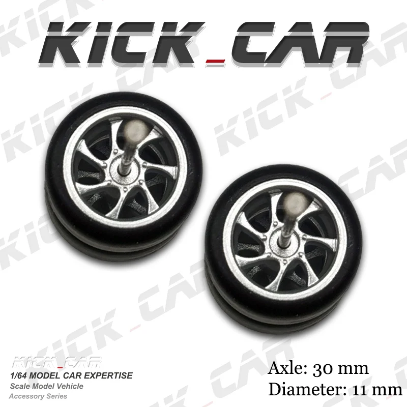 1/64 Model Car Wheels with Rubber Tires Seven Spoke Refitting Parts for Diecast Hot Wheels Mainline Matchbox Tomica D:11mm 1 Set