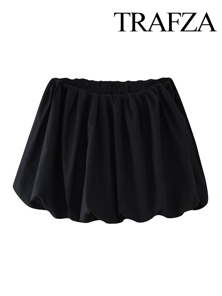 TRAFZA Women Fashion Versatile Two-Wear Tube Top Sexy Balloon Skirt Female Elegant Elastic Waist Streetwear Pleated Skirt Mujer