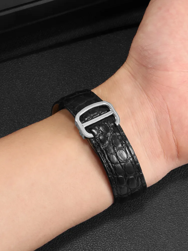 American Alligator Leather Watch Strap for Cartier Tank London Original Solo Barrel Men's and Women's Folding Buckles view 5