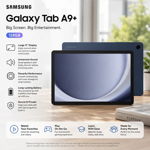 SAMSUNG Galaxy Tab A9 plus Tablet 11” 8+128GB Android Tablet, Blue,2.2GHz, 1.8GHZ Quad Speakers,Slim, Light,Insert google system