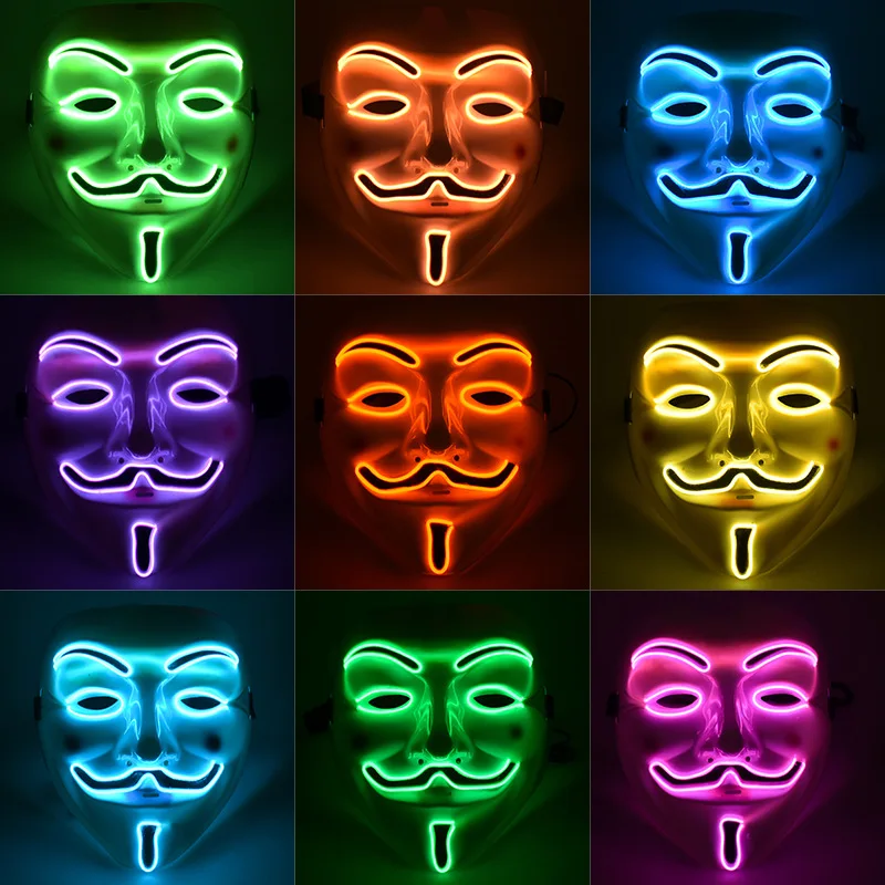 Pinatas LED V for Vendetta Halloween Mask Light Up Mask with EL Wire Cyberpunk Cosplay & Party Costume Accessory
