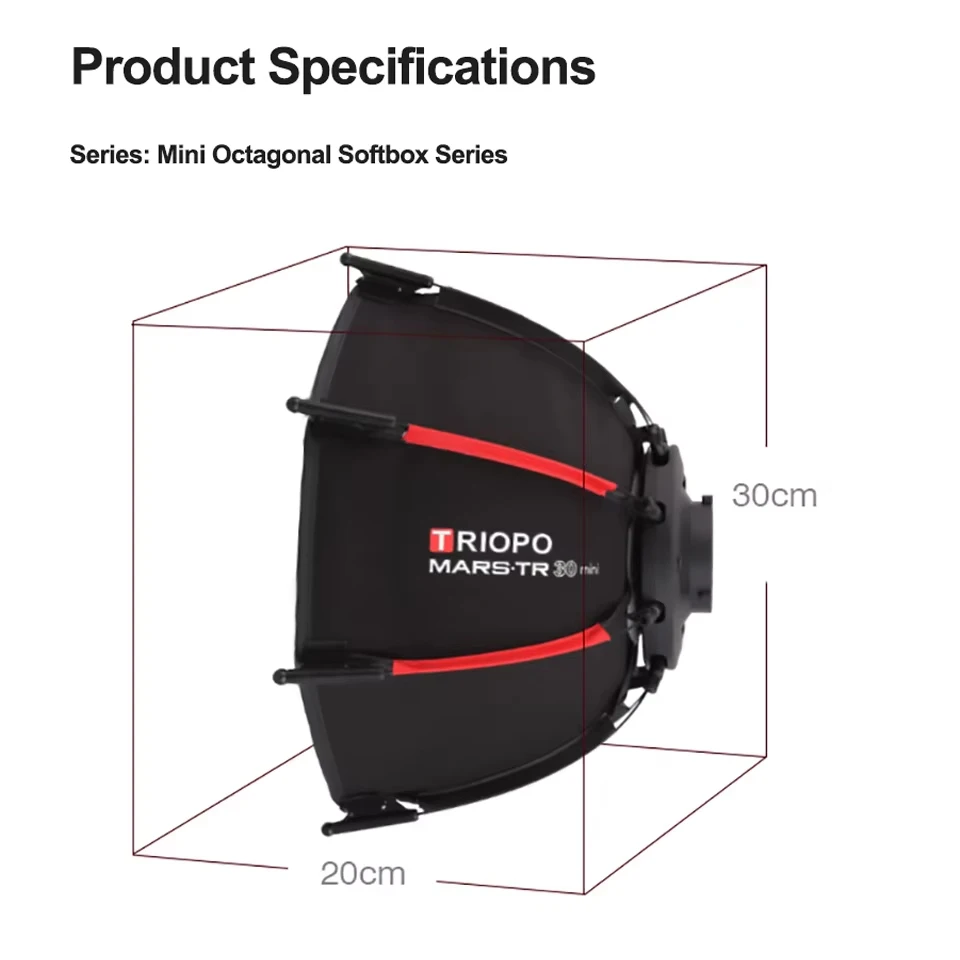 TRIOPO MARS.TR 30 Mini – przenośny softbox z mocowaniem Mini Bowens, kompatybilny z lampami wideo z mocowaniem Mini Bowens. — zdjęcie produktu 6