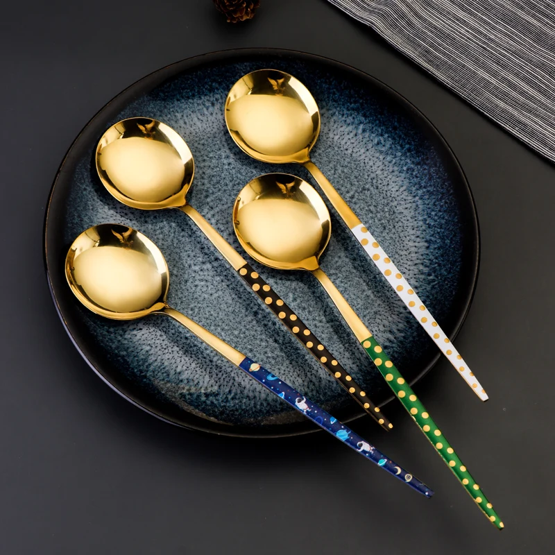 Thiened Long Handle Korean Sle Dining Utensils Soup Spoon Home Use Child Fork And Spoon Set Stainl Steel Dinnerware