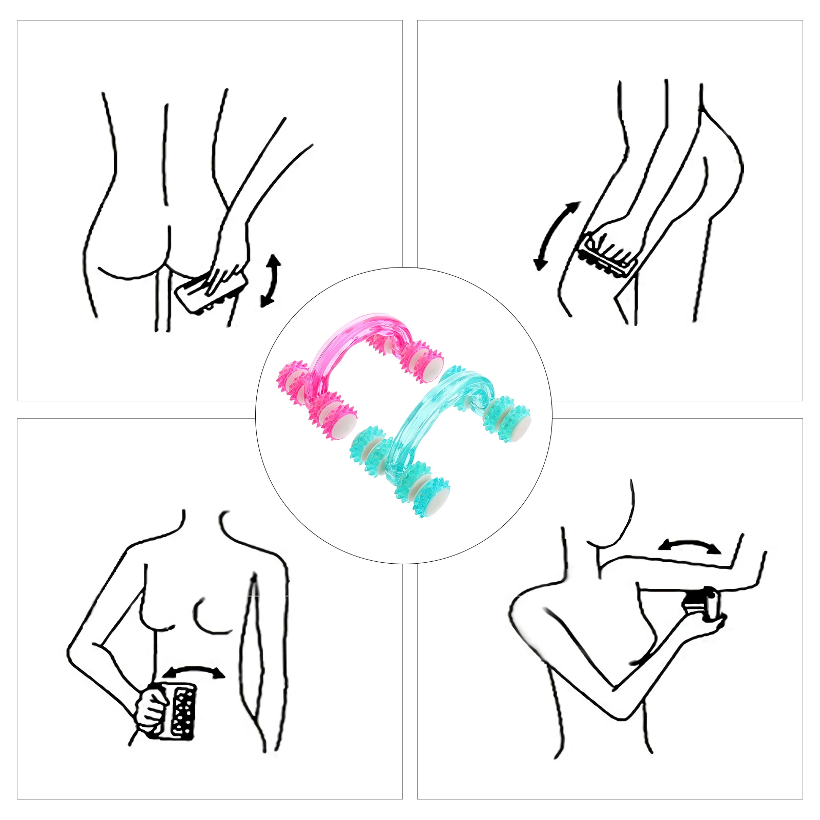 

2pcs Roller Massager Ergonomic Plastic Body Care Tool For Arms Shoulders Feet Stress Relief Blood Circulation Durable
