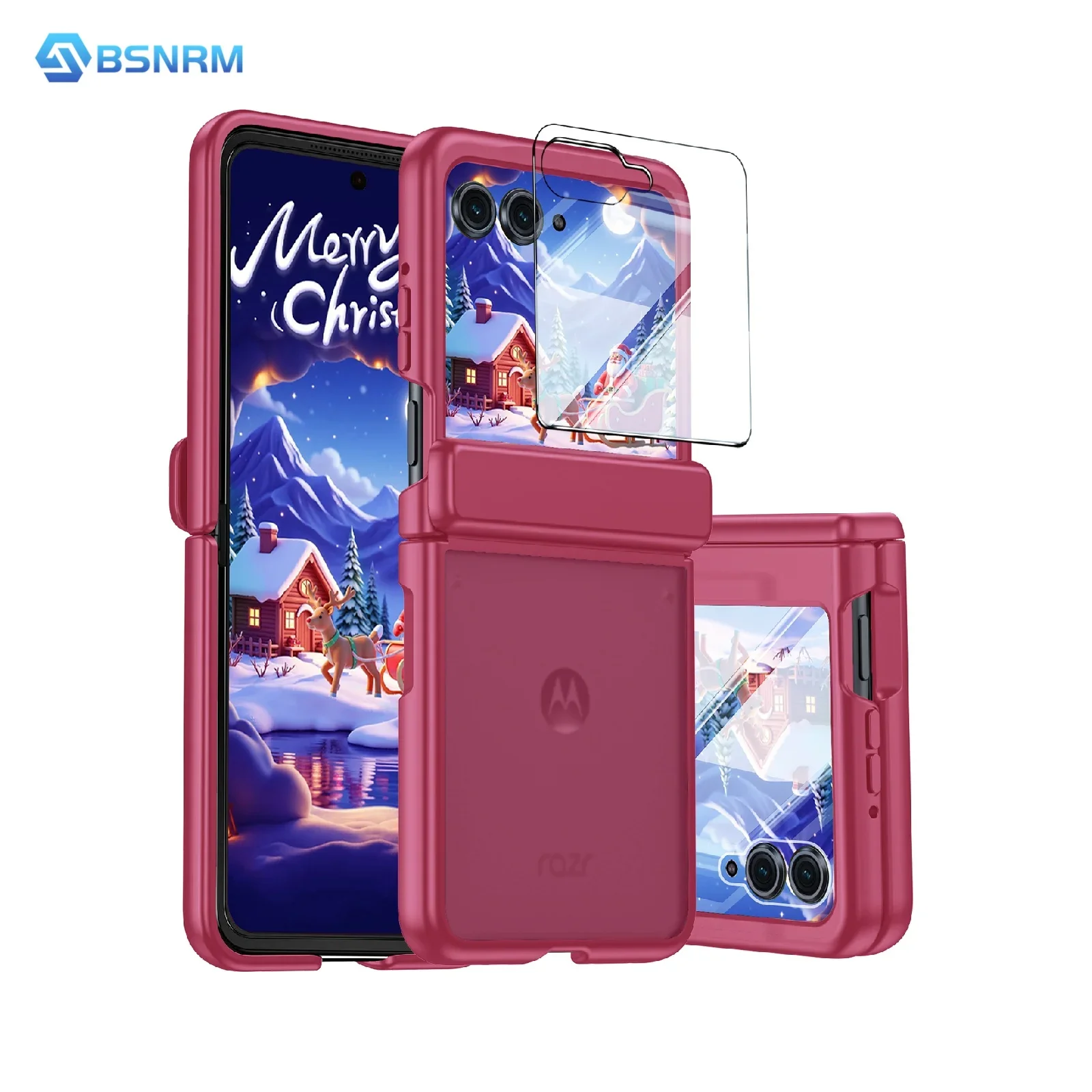 

Рождественский подарок, чехол для Motorola Razr 2025/2024, с защитной пленкой для экрана и защитой шарнира, матовый противоударный чехол для ПК, розово-красный