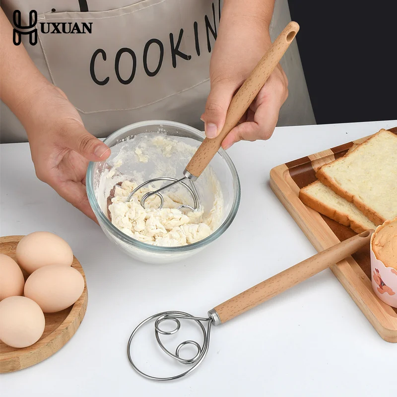 Large Hand Danish Dough Whisk Bread Mixer Stainless Steel Cake Pastry Dough Mixer Stick Egg Beater Kitchen Baking Blender Tools