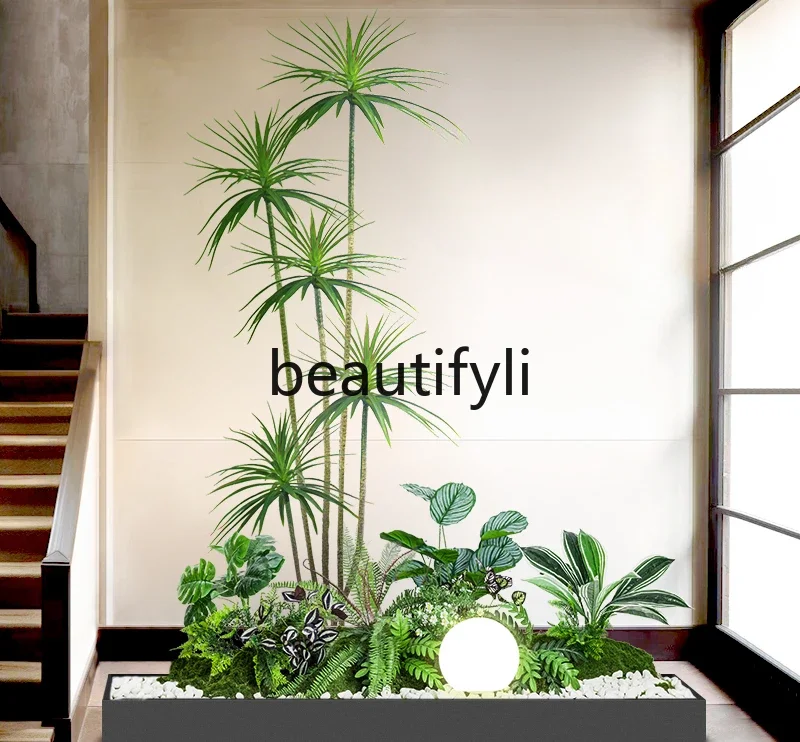 Landscape landscaping simulation under indoor stairs Flower trees Green plants Tropical plants Landscape window