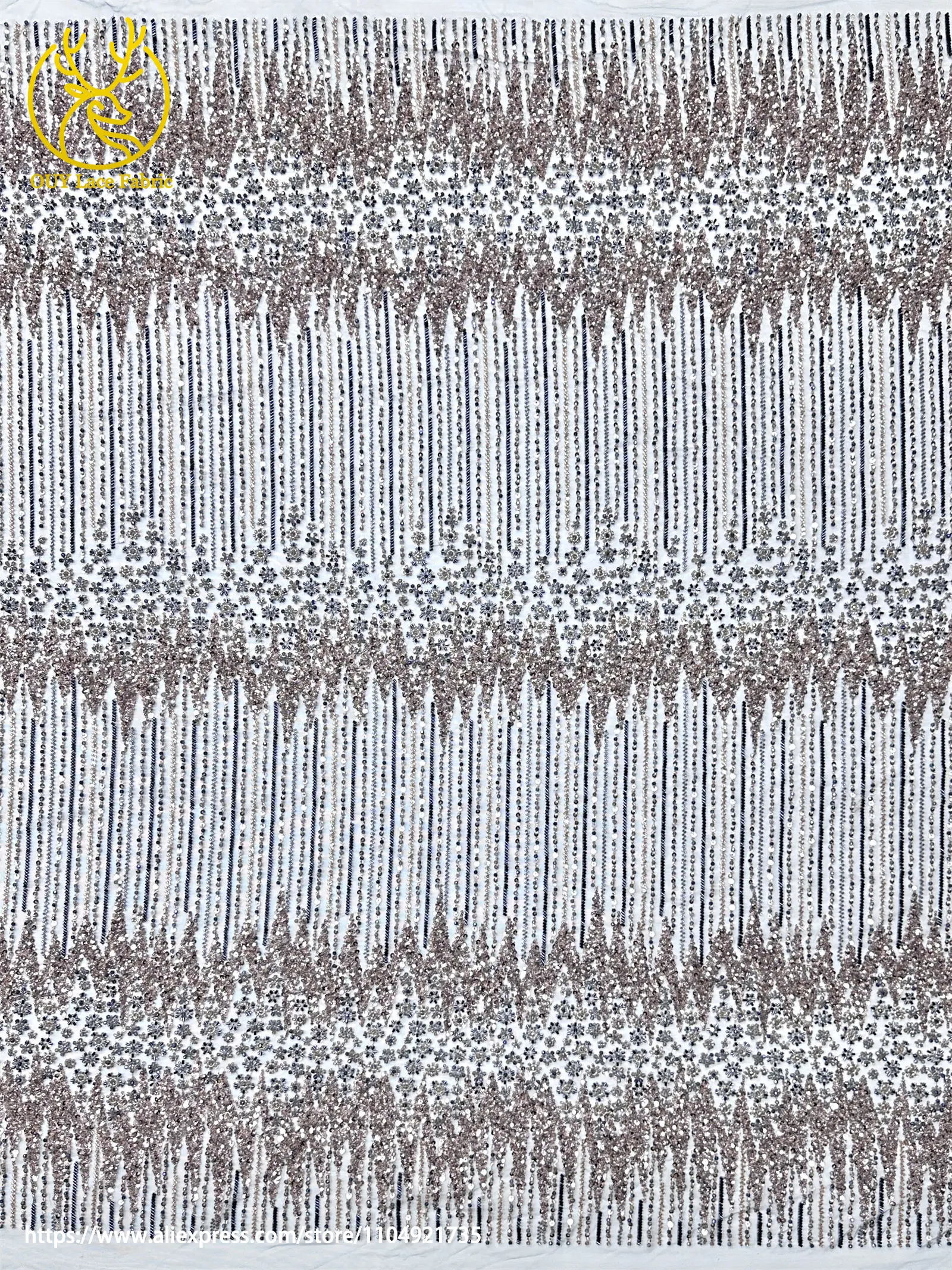 Luxuriöser Afrikanischer Schwer Perlenverzierter Spitzenstoff 2026 Hochwertige Luxuriöse Französische Pailletten-Stickerei-Spitze für Brautkleider – Detail 7