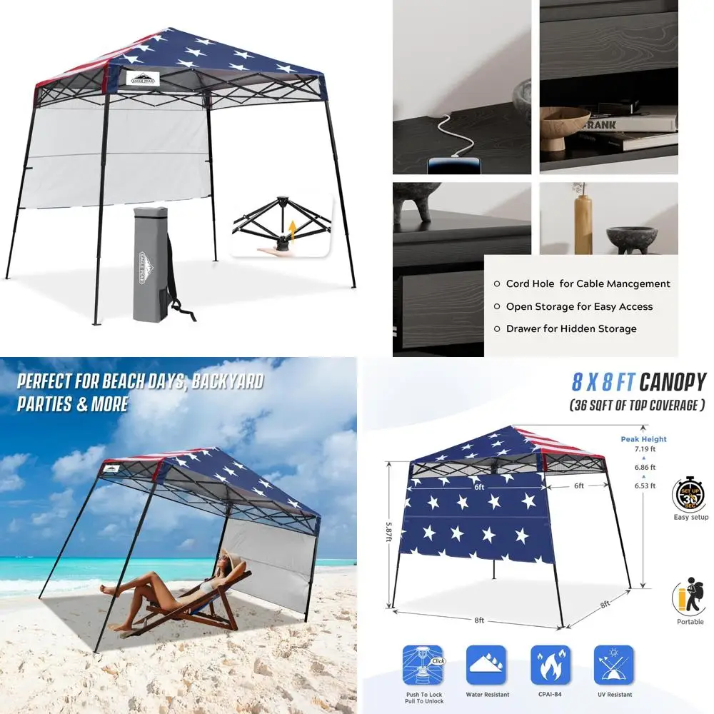 

Portable 8x8 Instant Canopy Tent with Sidewall, Compact Slant Leg Shelter for Beach, Sports, Camping, Outdoor Sun Protection
