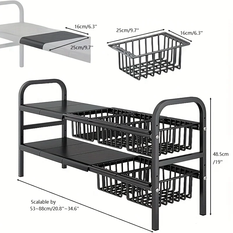 Simple and sturdy with blues adjustable shelf space black shelf use for many scenarios, under the sink, kitchen countertop