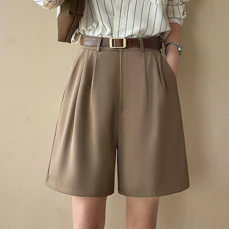 Korean Style Fashion Suit Shorts Summer New High Waisted Slimming Loose Wide Leg Pants Casual Women's Five Quarter Pants