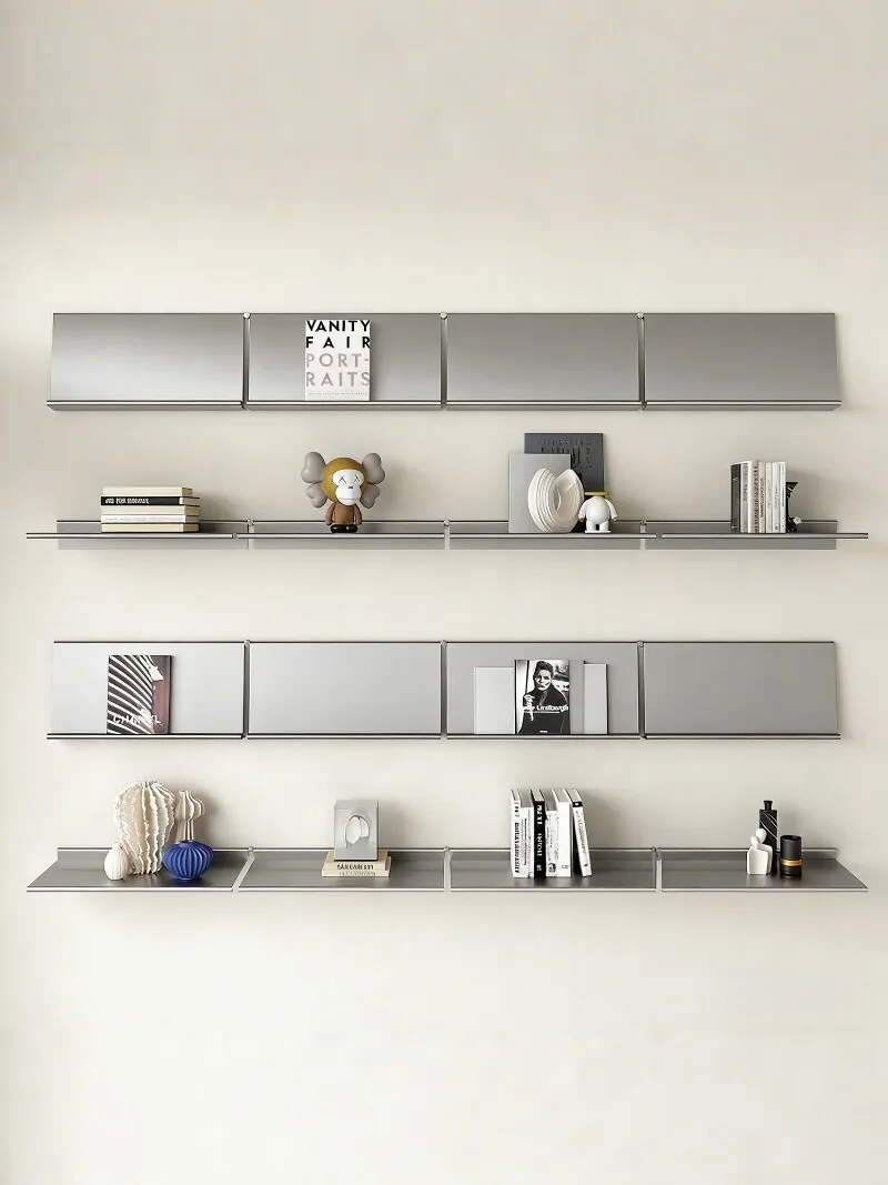 Vitsoe stainless steel wall-mounted storage rack, straight-line shelf, display rack, custom living room feature wall