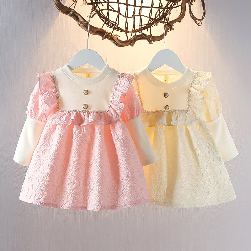 Spring Newborn Girls Clothes Korean Cute Princess Long Sleeve Cotton Baby Birthday Dress Toddler Dresses Kids Clothing BC622