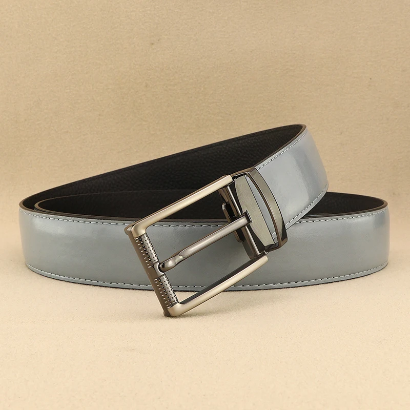 

Designer Pin Buckle Gray Genuine Leather Men Belt Famous Brand Fashion Light Luxury Strap Casual Young Cowboy Ceinture Homme