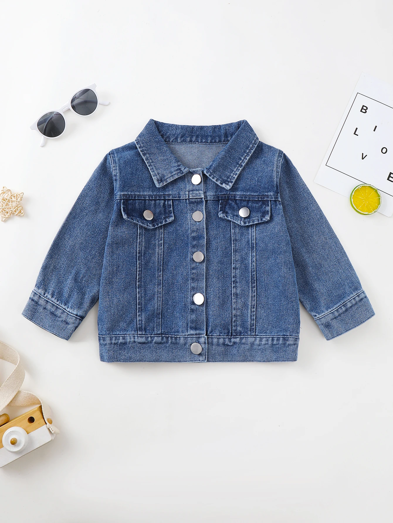Unisex Baby Kleinkind Langarm-Jeansjacke mit Buchstaben-Stickerei Handtuch für Kinder