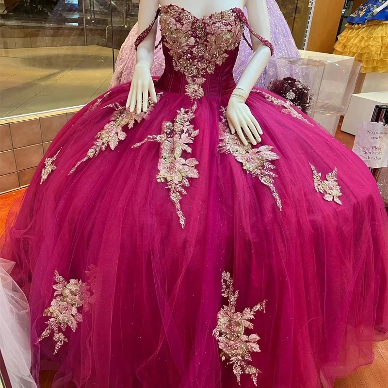 

Red Sweetheart Ball Gown Quinceanera Dress 2024 3D Floral Appliques Princess Tulle Vestidos De 15 Años Birthday Party Sweet 16