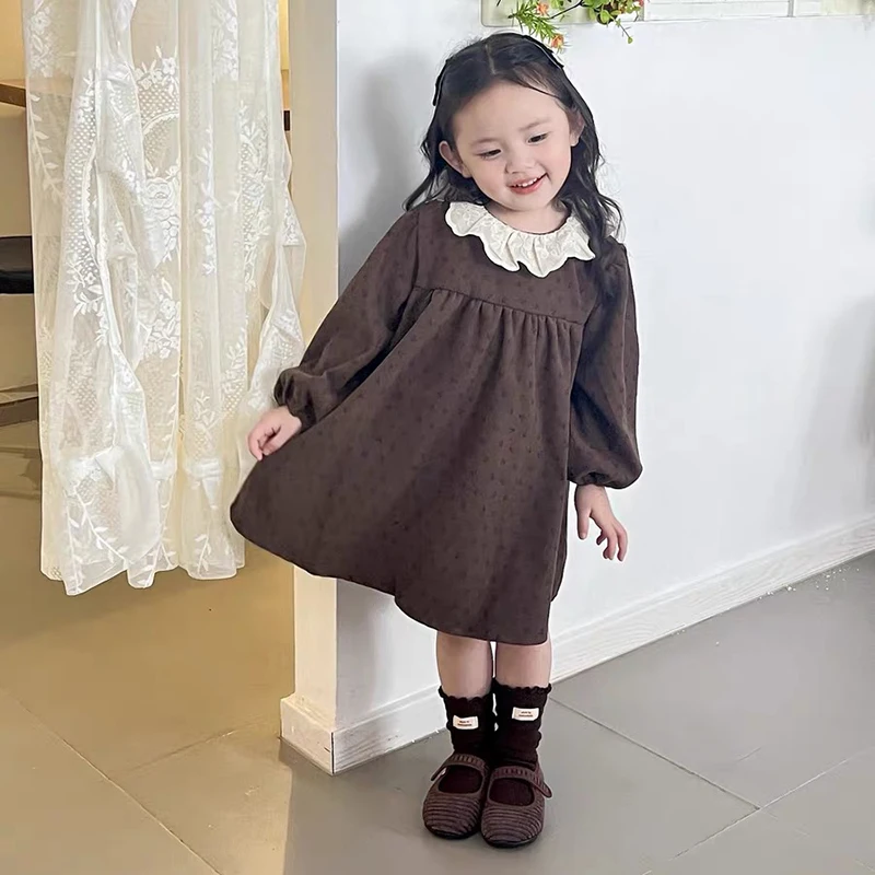 

Autumn New Children Vintage Floral Dress Casual Dress Cotton Girls Cute Loose Puff Sleeve Dress Toddler Dress Kids Clothes