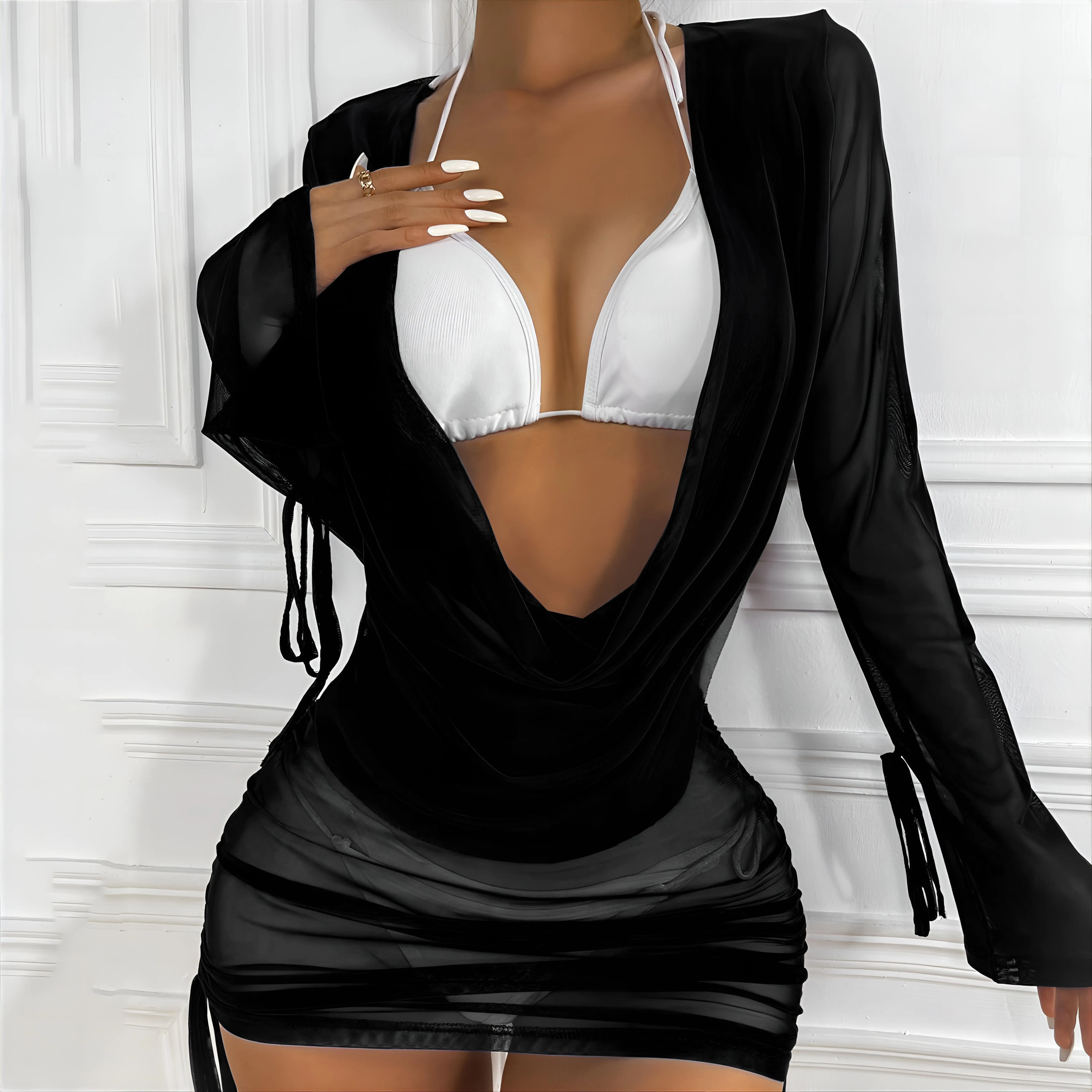 

Прозрачная золотая женская накидка-иллюзия: соблазнительная, откровенная, провокационная, для клубных вечеринок и ночных выходов, модная новинка