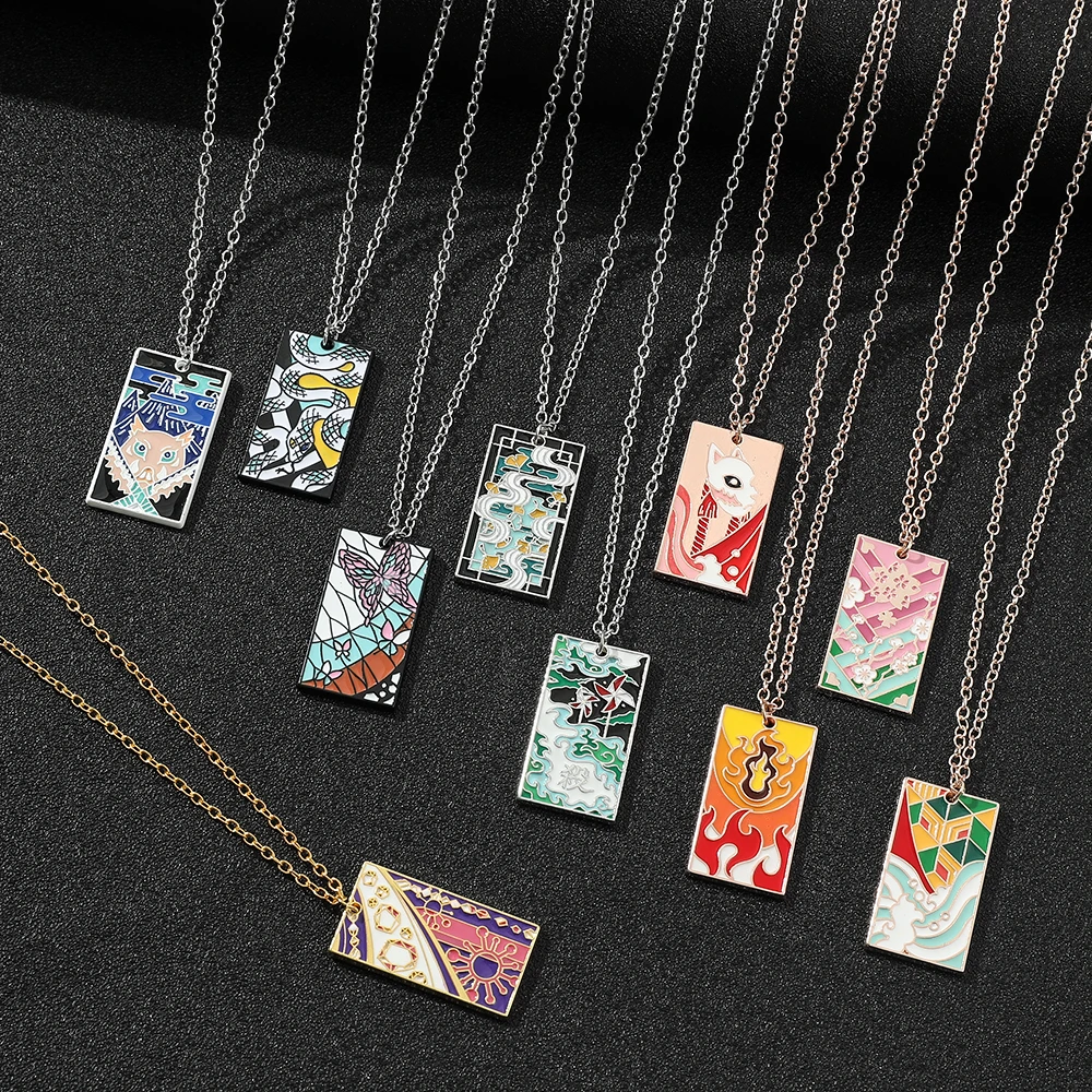 Wholesale 10 Styles Demon Slayer Metal Enamel Nameplate Pendant Necklace Tomioka Giyuu Agatsuma Zenitsu Personality Accessories