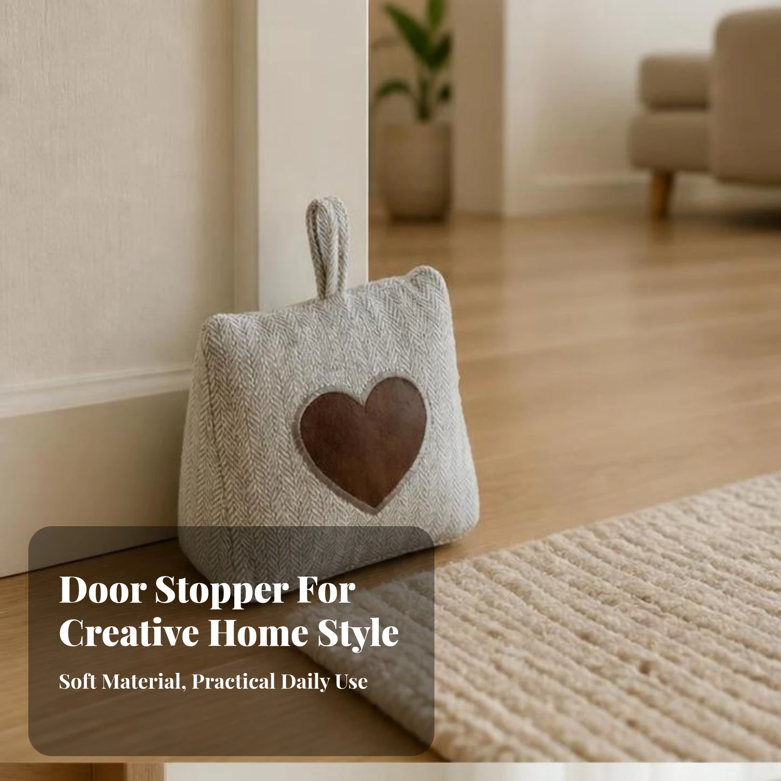 Weighted Textile Door Stopper Sturdy Doorstop with Handle Stitched Carry Loop Soft Textile Doorstop for Floor
