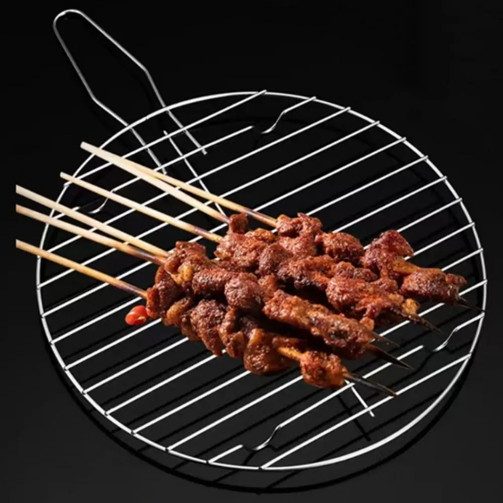 Barbecue Grill Mesh Round Carbon Steel Mesh Rustproof Stainless Steel High Temperature Resistant Prevents Food Falling Fit for S