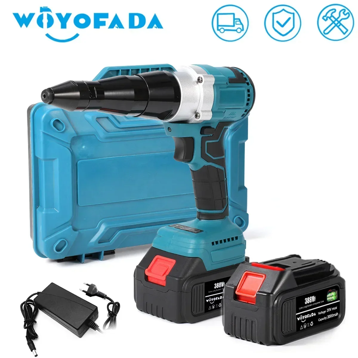 WOYOFADA 10000N Brushless Electric Rivet Gun 2.4~4.8mm Cordless Rivet Nut Gun Drill Insert Power Tools For Makita 18V Battery