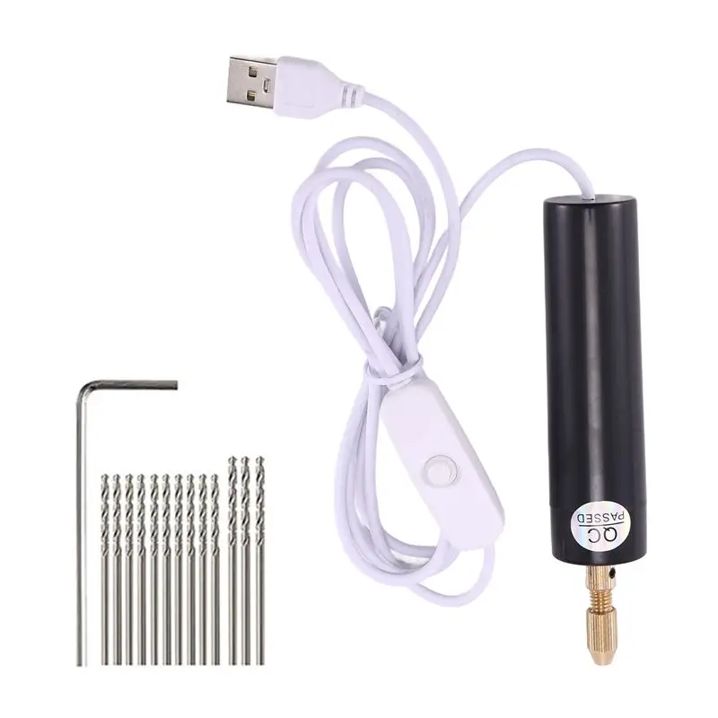 HRBAJ-0.7-1.2Mm Micro-Electric Hand Drill Set For Resin,Electric Mini Drill For Jewelry Making Electrical Pin Vise Kit