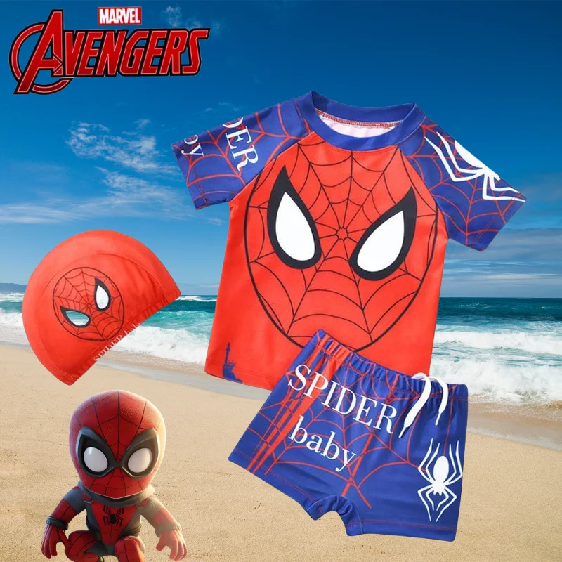 مجموعة ملابس السباحة الجديدة من Marvel Spiderman Boys Summer Cartoon Anime Fashion الرائعة الواقية من الشمس سريعة الجفاف وناعمة وقابلة للتنفس هدية