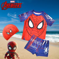 New Marvel Spiderman Boys Summer Cartoon Anime Fashion Cool Split Sunscreen Quick Drying Soft and Breathable Swimsuit Set Gift