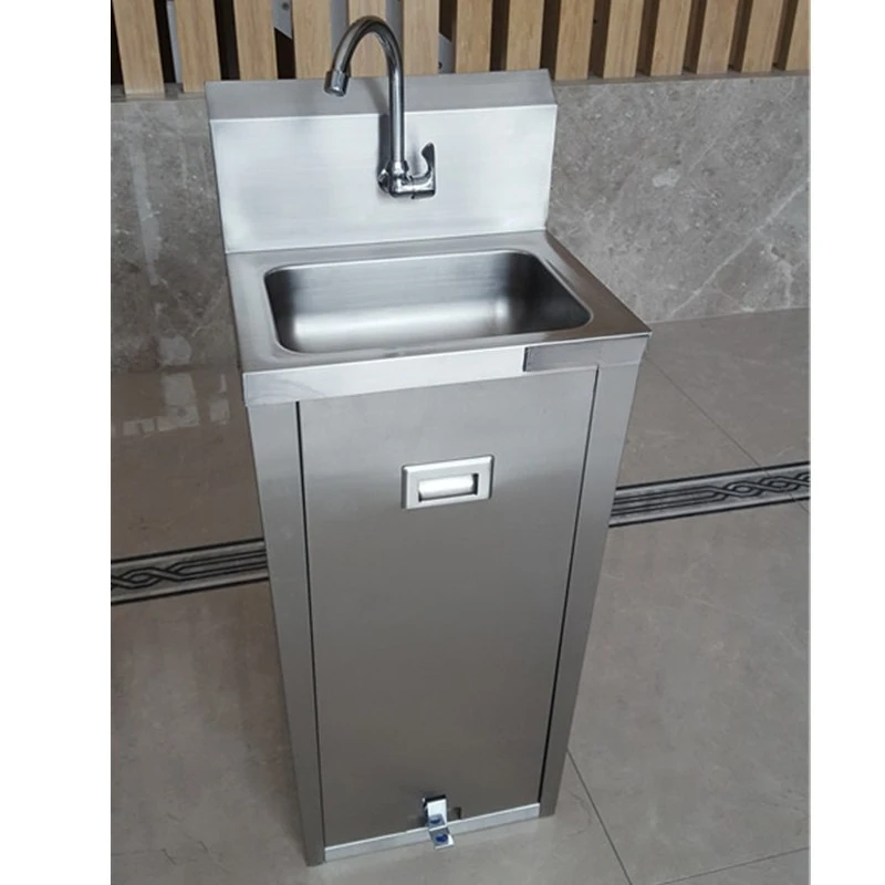 freestanding stainless steel sink rectangular cabinet basin with single hole faucet installation, suitable for hotels