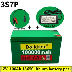 New 12V 100000mAh 3S7P 18650 Lithium Battery Pack+12.6V 3A Charger, Built-in 100Ah High Current BMS, 100ah 12v