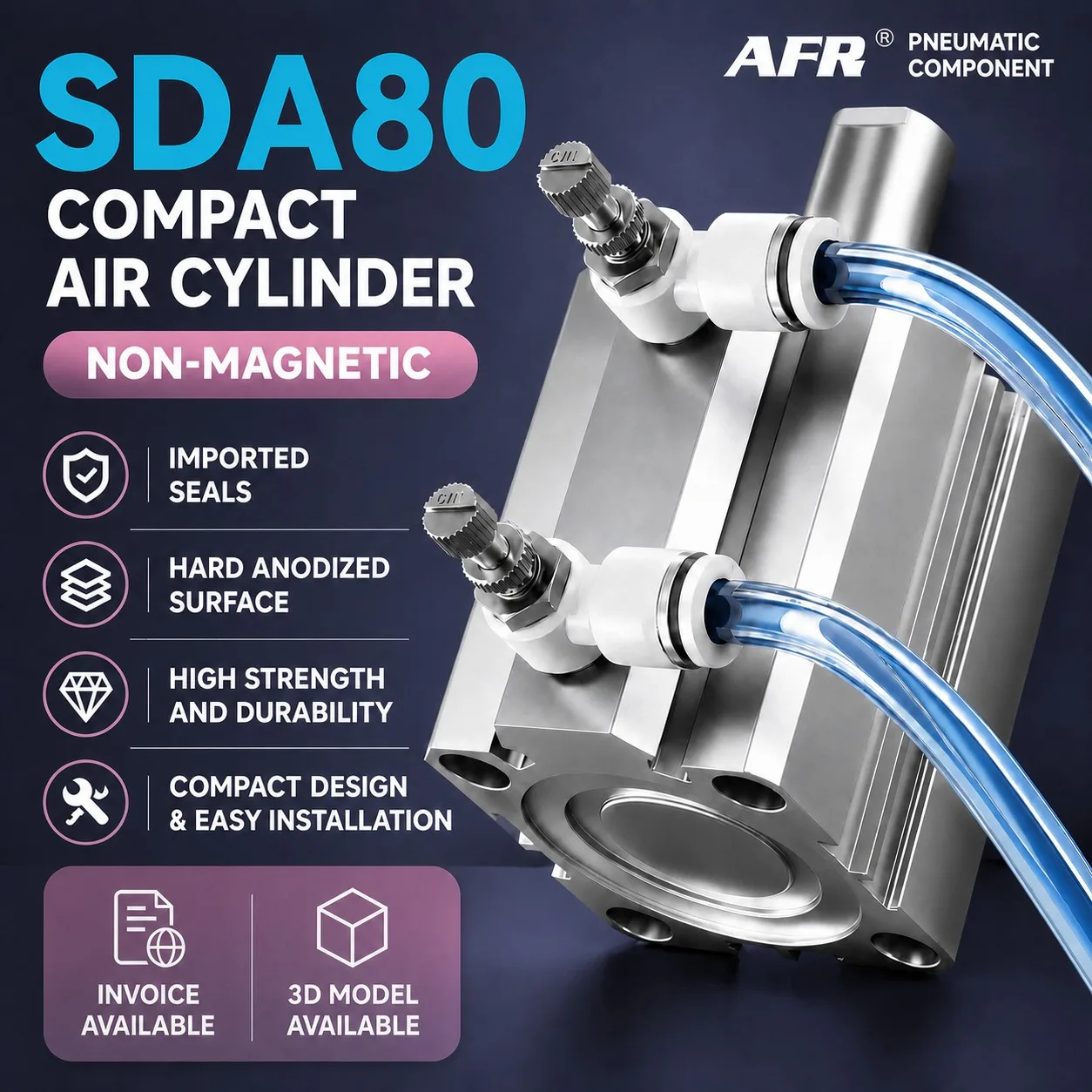 SDA80 Compact Pneumatic Cylinder Air Cylinder Bore 80mm Stroke 5/10/20/25/50/75/100mm Thin Type Pneumatic Actuator Double Acting