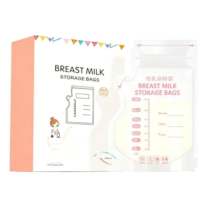 Pack of 30pcs Disposable Breast Milk Storage Bag 8oz/250ml Leak Proof Freezer Bag Double Zipper Design Organiser Case A2UB