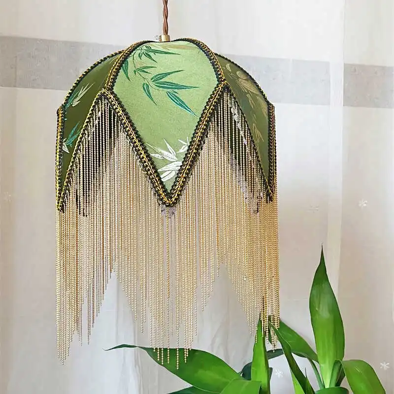 National style old Shanghai retro bedroom study atmosphere bedside small chandelier green bamboo leaves