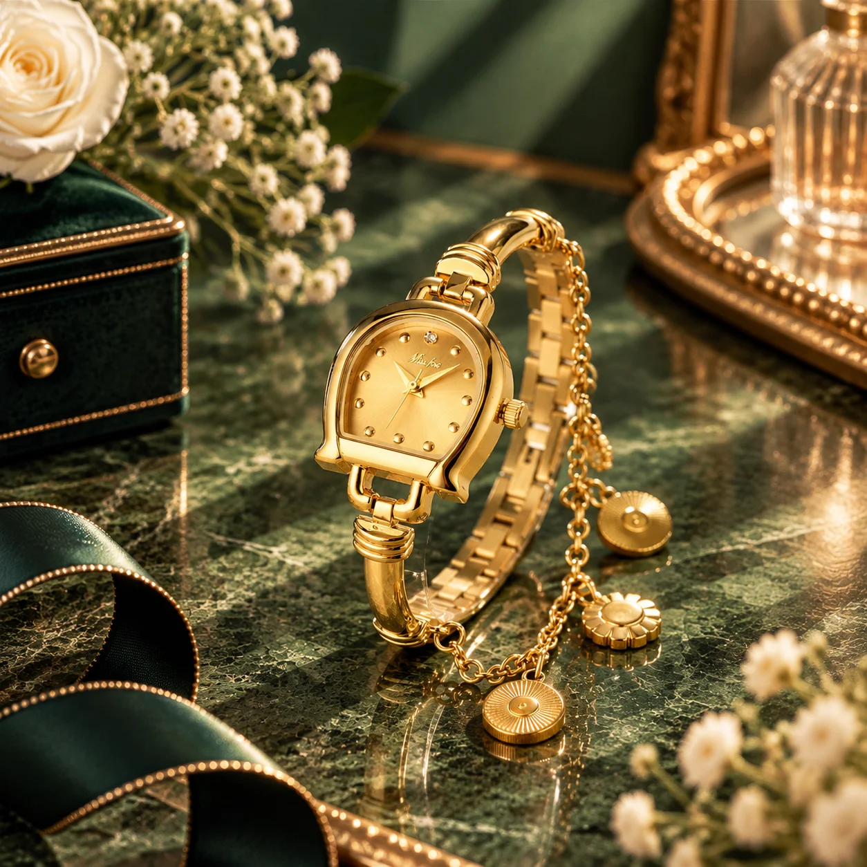 KAIRIS Women's Gold Quartz Watch Luxury Bracelet Charm Chain Strap Elegant Fashion Ladies Wristwatch Jewelry Gift for Women