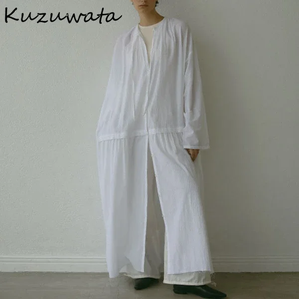 

Kuzuwata Loose Casual Simple Literary Commuter Mujer Holidays Slim Waist Lace Up French Style Dress Japan Romantic Moda Dresses