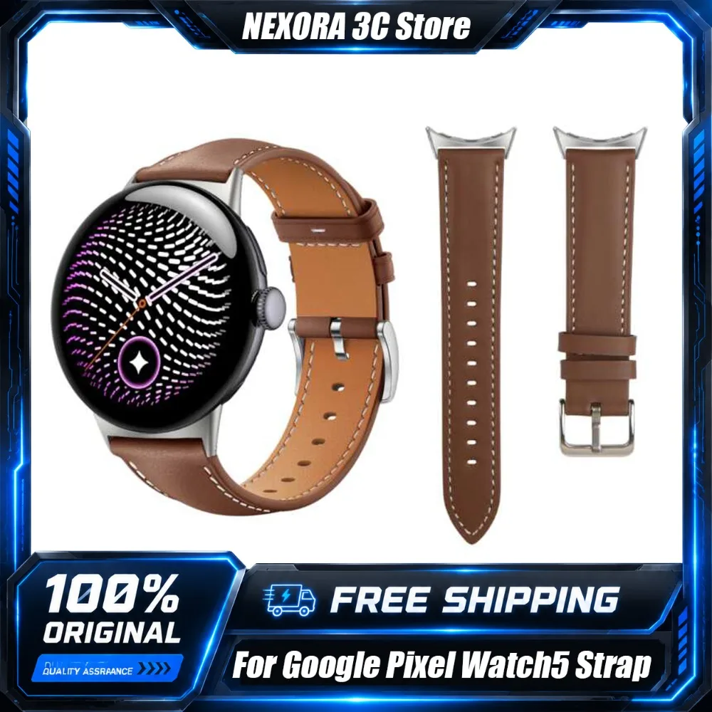 For Google Pixel Watch5 Genuine Brown Leather Strap Unisex Replacement Wristband Business Smartwatch Accessories