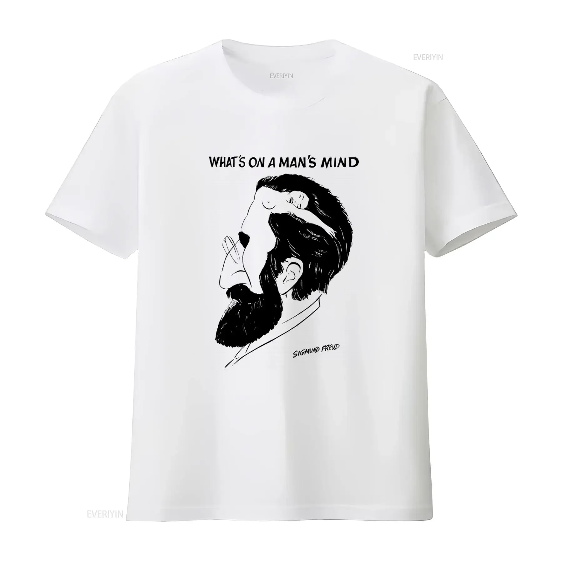 T-shirt vintage Sigmund Freud avec imprimé « What's On A Man's Mind », style vintage, délavé, polyvalent, extensible, respirant, légèrement extensible pour homme