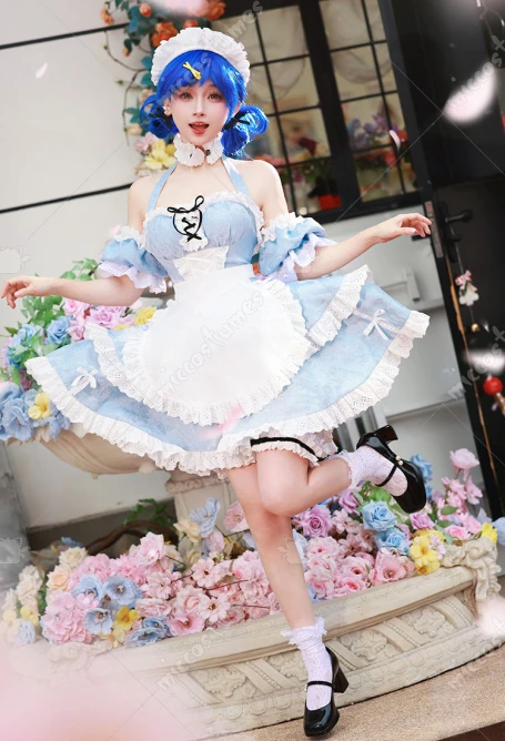

Miccostumes Women's Hanon Hosho Cosplay Costume Maid Dress with Apron Sleeves Halloween Cosplay Costume